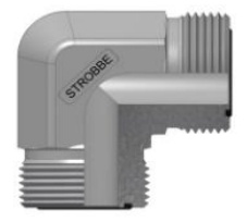 32.30.30. Adaptador a 90° Macho Asiento Plano - Macho Asiento Plano